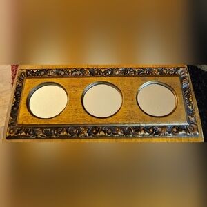 Vintage Ornate Gold and Brown Faux Wood With Triple Oval Mirrors Decor